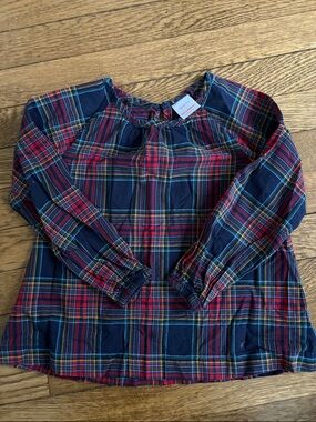 Hanna Andersson Navy, Red & Green Plaid Long-Sleeve Peasant Top
